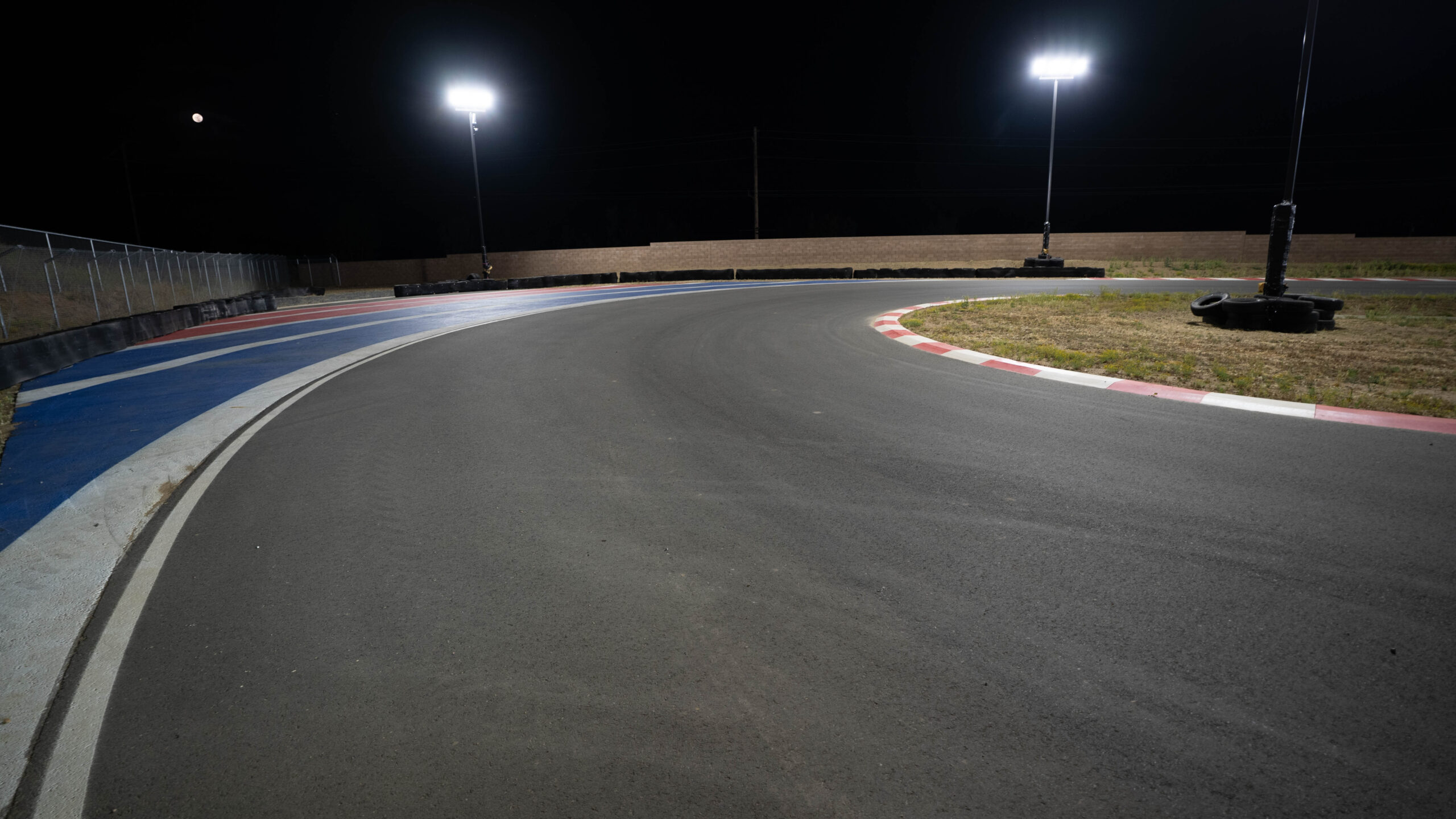 a section of track at k1 circuit with lights on either side