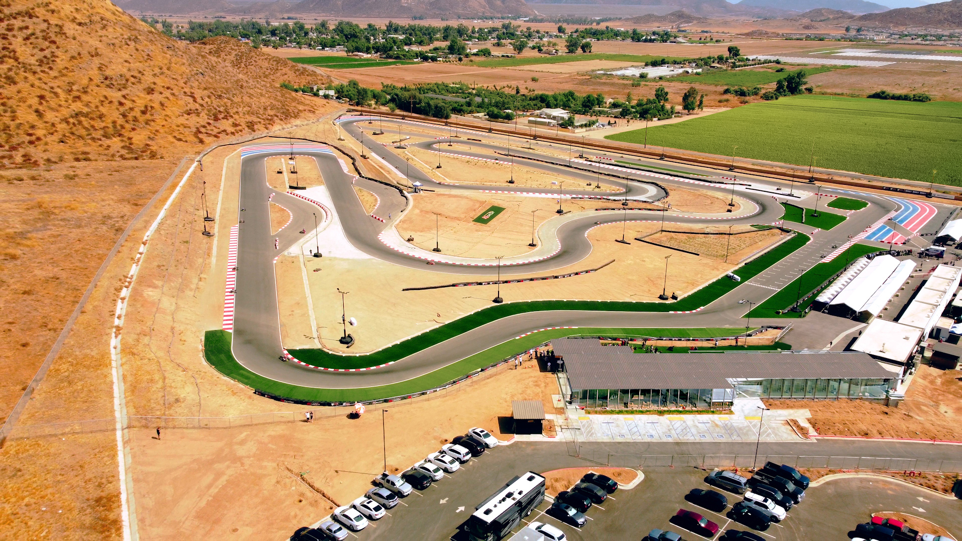 An aerial picture of k1 circuit outdoor kart track